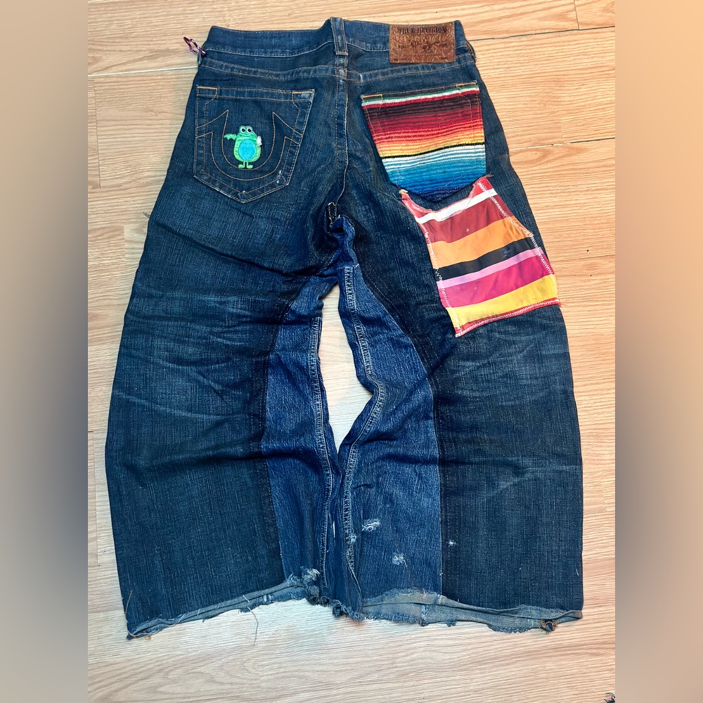 Customized and widened vintage and raved in true religion Mexican blanket pocket